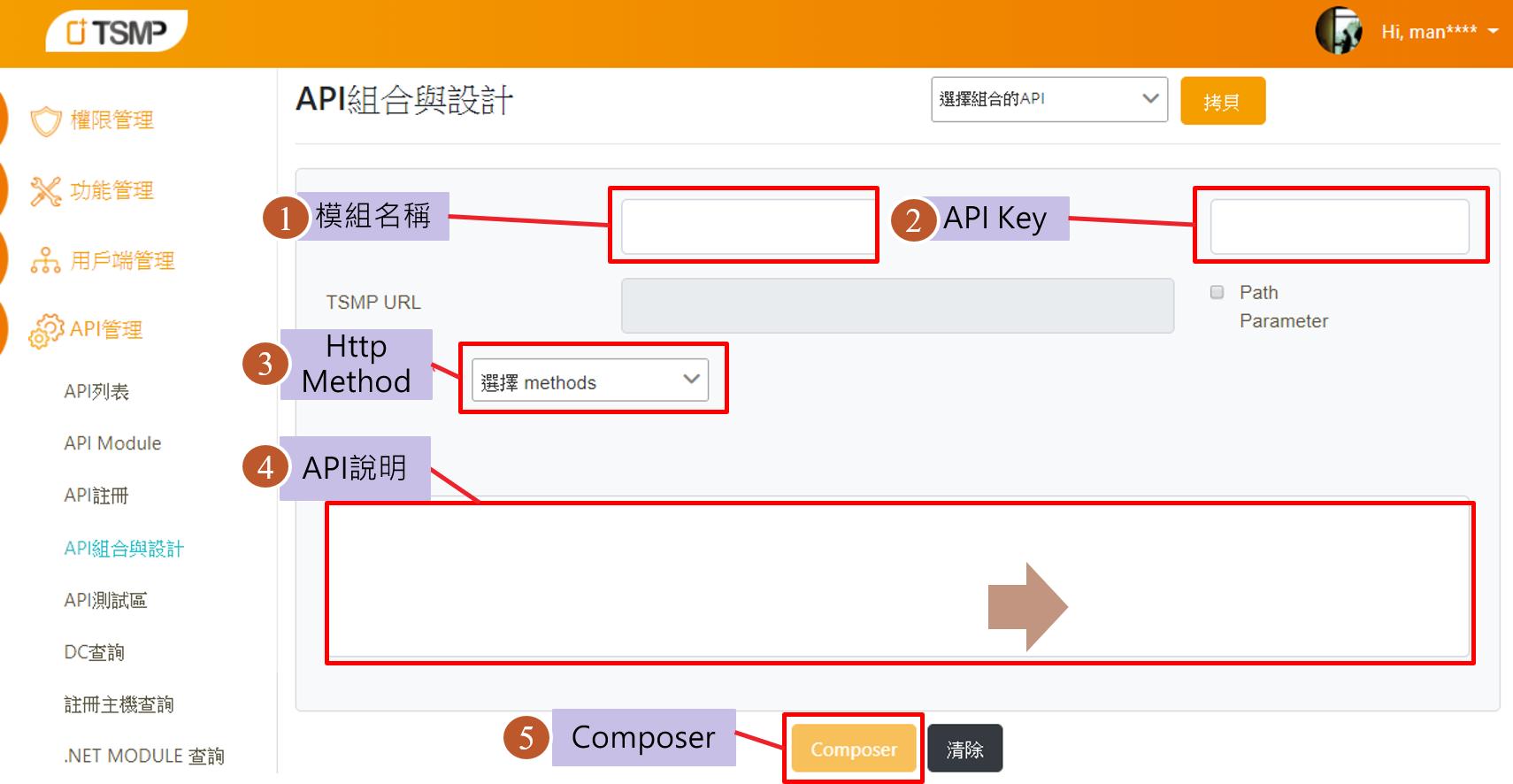 圖2.API組合與設計(Composer建立)